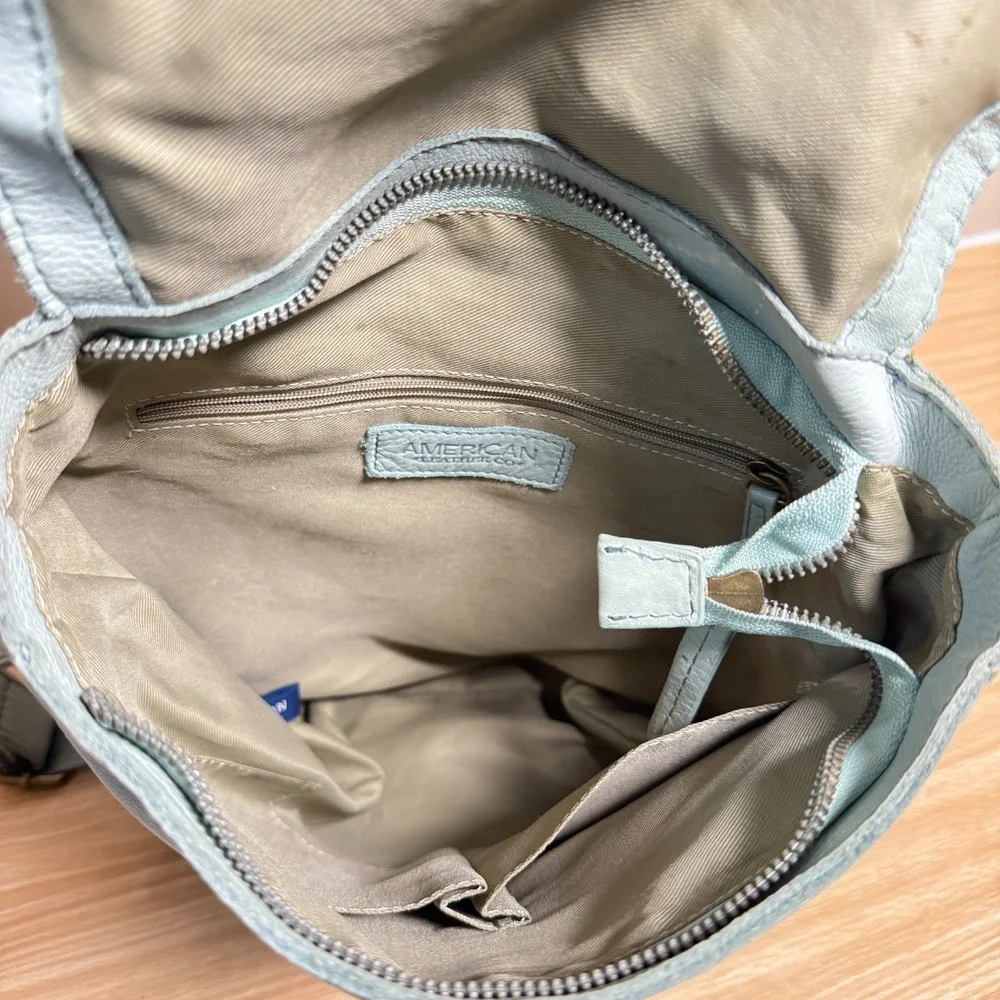 American Leather Co. Liberty Backpack Women's Pale Aqua Foldover Shoulder Straps